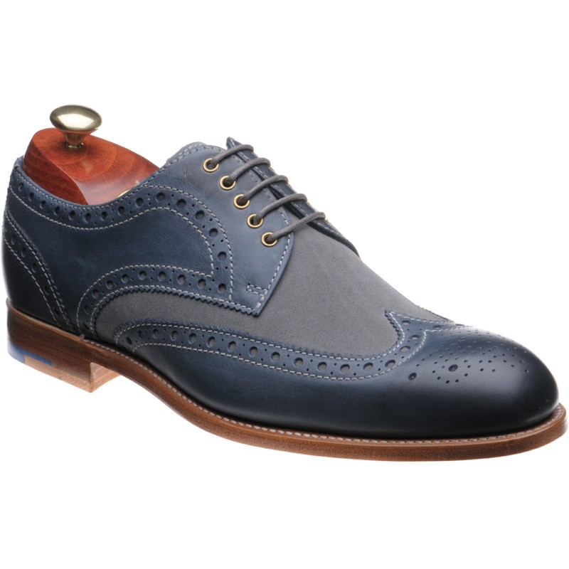 Barker Shoes Barker Creative Thompson Two Tone Brogues In Navy Blue Calf And Grey Suede At 7143