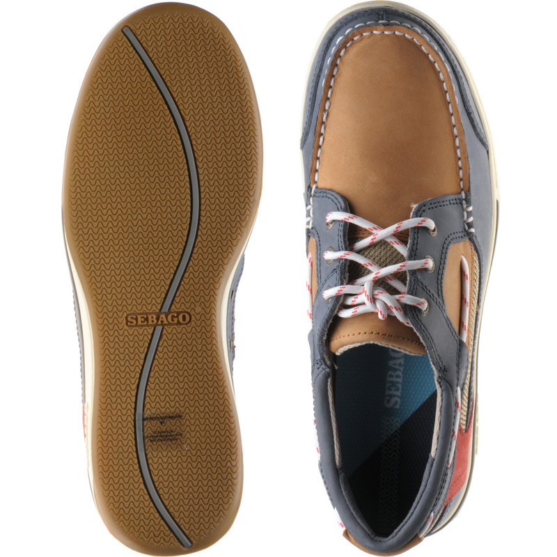 Sebago shoes Sebago Triton Three Eye rubber soled deck shoes in Blue Navy Cognac Red at Herring Shoes