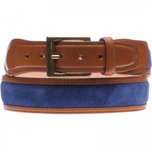 Herring Elvis Belt in Blue Suede and Chestnut Calf