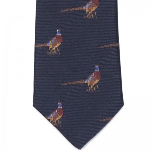 Pheasant Woven Tie (7797 213) in Navy Silk (1)