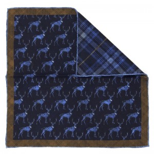 Reversible Pocket Square Stag (702 19) in Navy Stag Tartan (1)