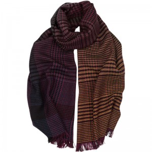 Ombre Glen Check Scarf in Cabernet and Tabacco and Amber
