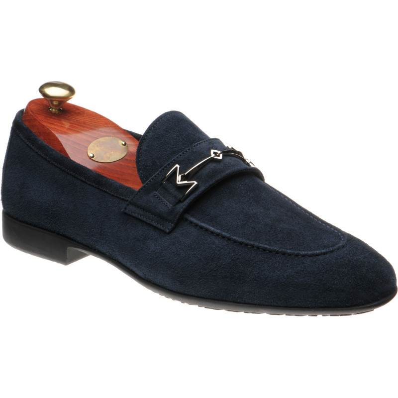 Moreschi shoes | Moreschi | Peach rubber-soled loafers in Navy Suede at ...