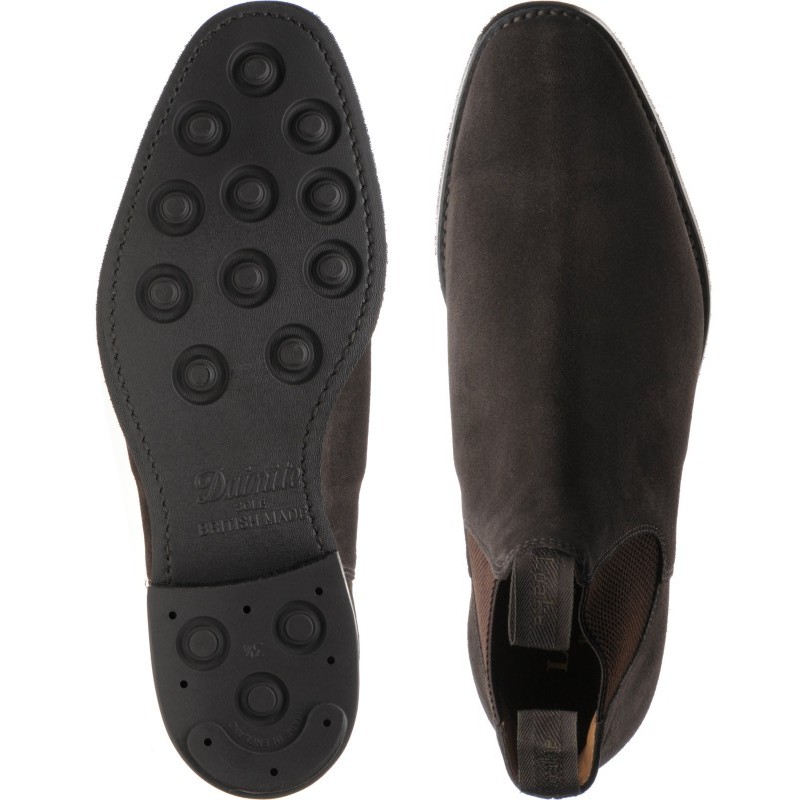 Loake shoes Loake 1880 Classic Chatsworth Rubber rubber soled Chelsea boots in Dark Brown Suede at Herring Shoes