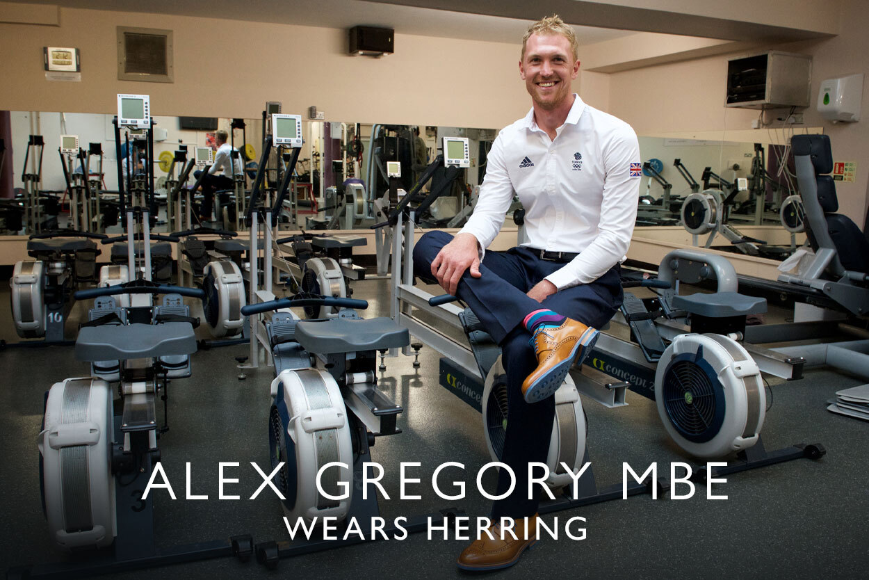 Alex Gregory MBE wears Herring