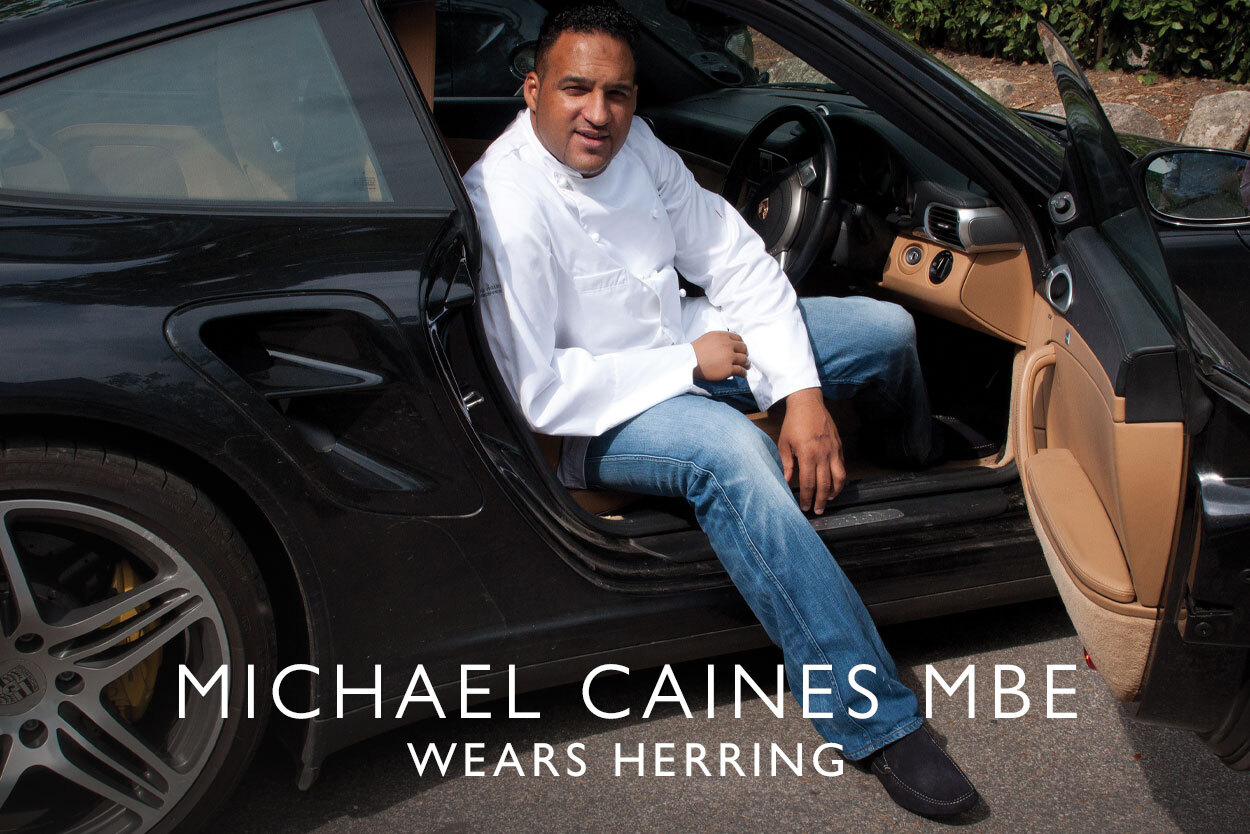 Michael Caines, MBE wears Herring